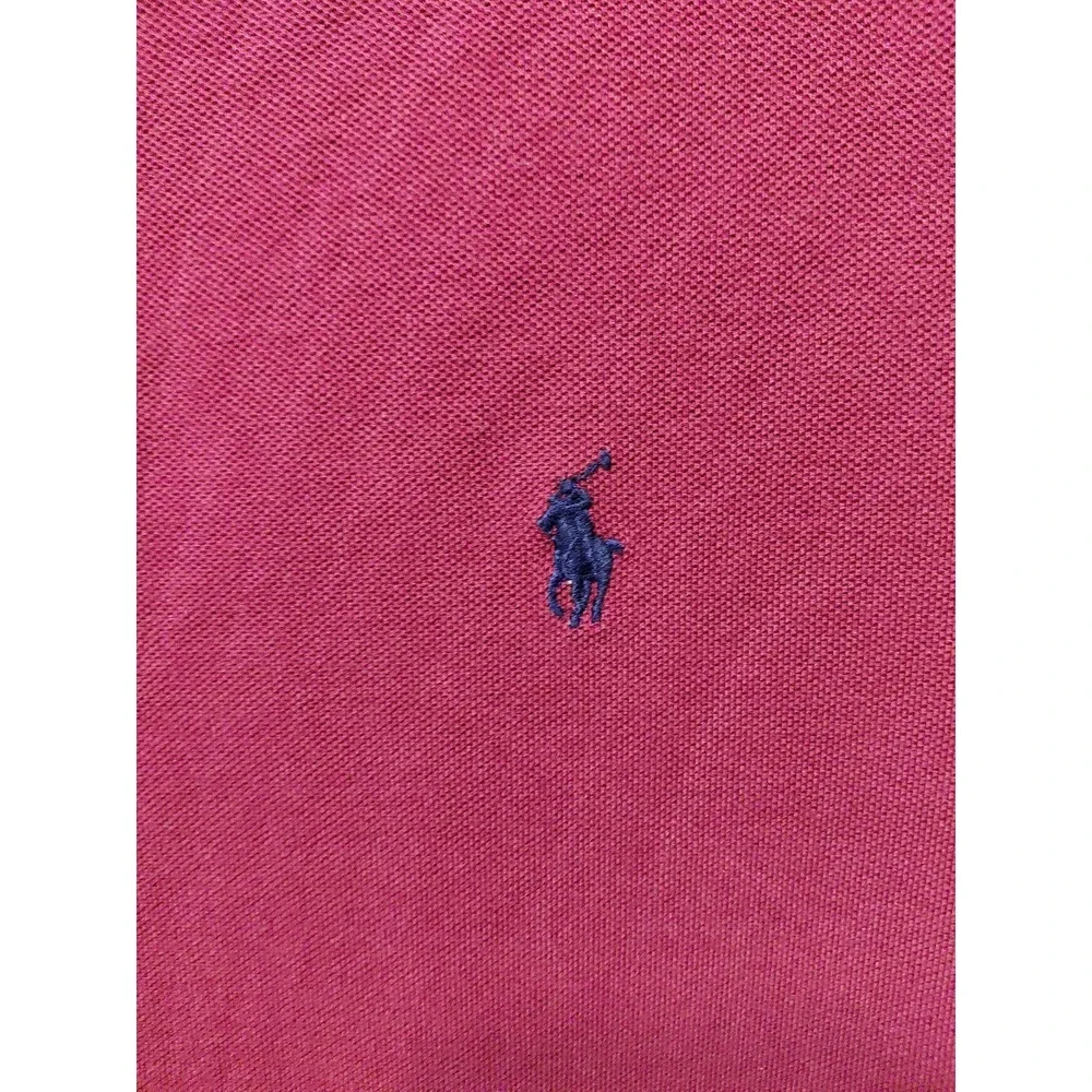 Ralph Lauren Polo Shirt Men Large Burgundy Golf Casual Pony Logo Striped Collar
